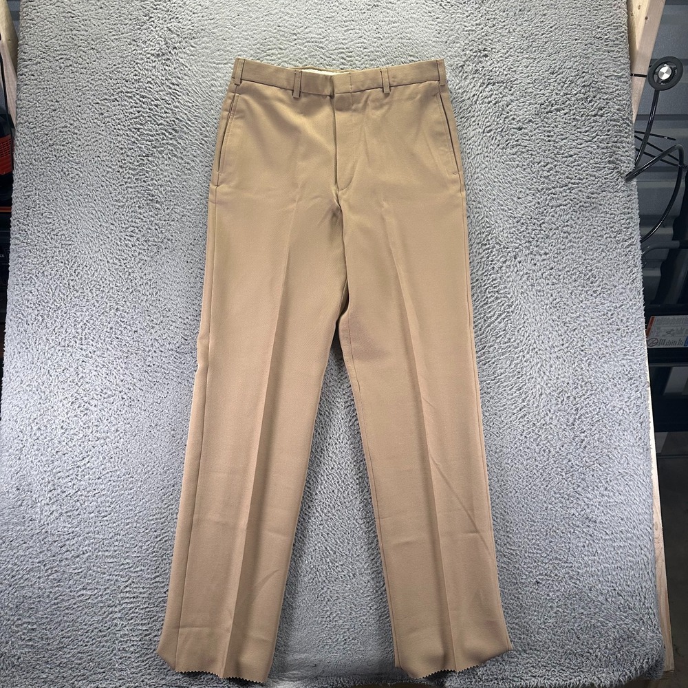 VTG Navy Exchange Pant Mens 34x36 Brown Polyester Dress Straight Creighton USA